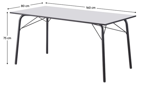 KONDELA Masă dining, albă / neagră, 160x80x75 cm, NALAK TIP 3