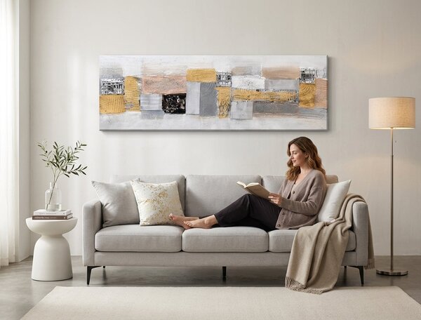 Tablou pictat manual ABSTRACT 1 parte 120x40 cm - 120×40 cm / Clasic 2 cm