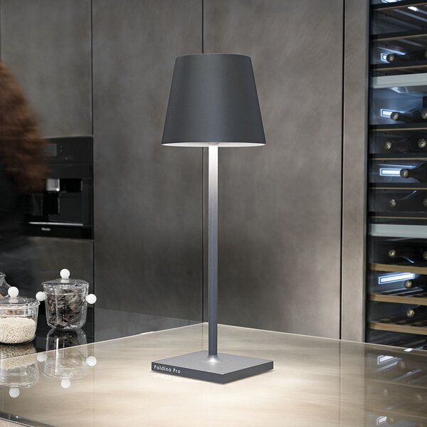 Zafferano Poldina L Desk Lampă de masă cu baterie IP54 gri, reglabil, Gri, Camera de zi / sufragerie, Metal, Modern