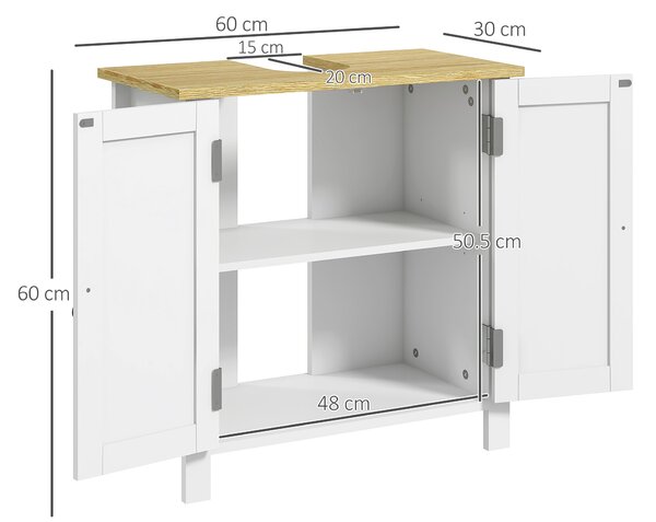 Kleankin Mobilier sub-lavabo 2 usi raft reglabil 2 etaje interioare manere din PU 60 x 30 x 60 cm alb | Aosom Romania