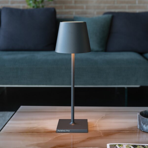Zafferano Poldina L Desk Lampă de masă cu baterie IP54 gri, reglabil, Gri, Camera de zi / sufragerie, Metal, Modern