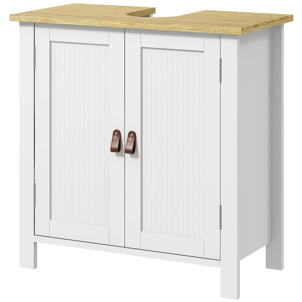 Kleankin Mobilier sub-lavabo 2 usi raft reglabil 2 etaje interioare manere din PU 60 x 30 x 60 cm alb | Aosom Romania