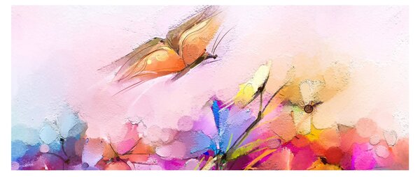 Tablou - Fluture asupra florilor, abstracție (120x50 cm)