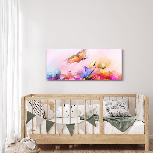 Tablou - Fluture asupra florilor, abstracție (120x50 cm)