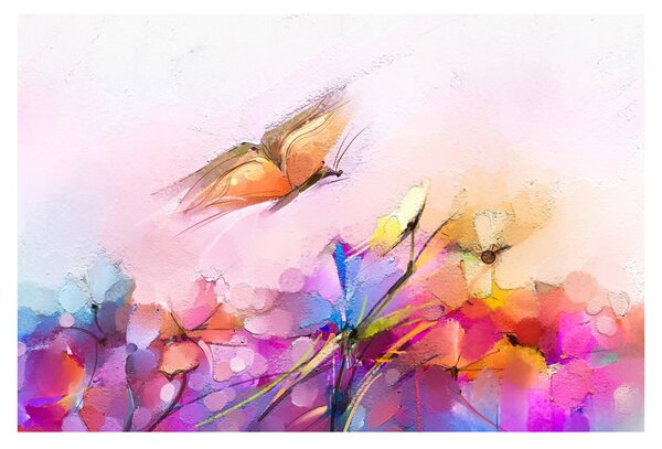 Tablou - Fluture asupra florilor, abstracție (90x60 cm)