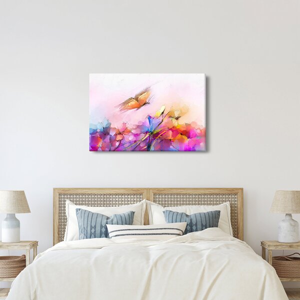 Tablou - Fluture asupra florilor, abstracție (90x60 cm)