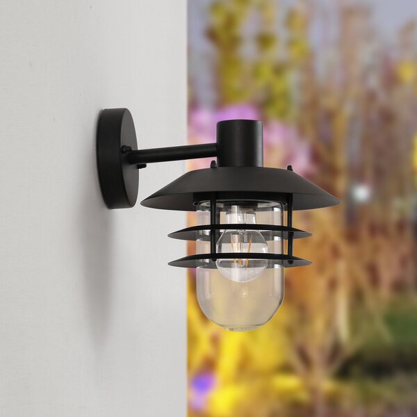 Lindby Meliora lampă de perete pentru exterior, negru, fier, IP44, E27, reglabil, Negru, Metal