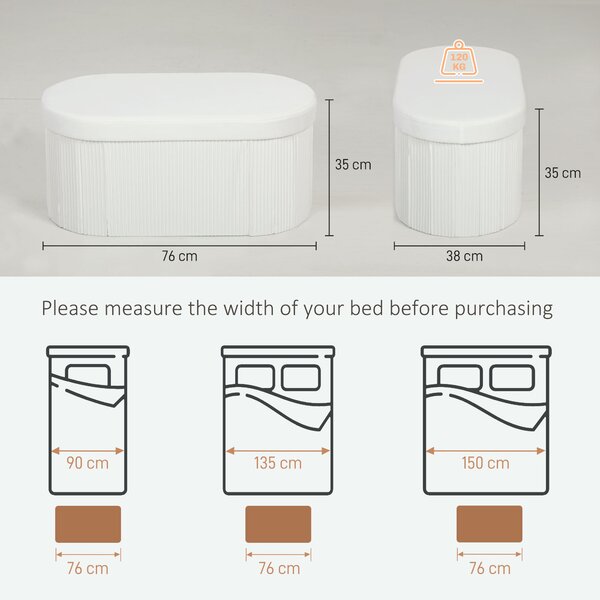 HOMCOM Taburet cu Spațiu de Depozitare Pliabil, Bancă Modernă Tapițată cu Material Catifea, Suport pentru Picioare cu Compartiment de 72L pentru Living și Dormitor, 76x38x35 cm, Crem | Aosom Romania
