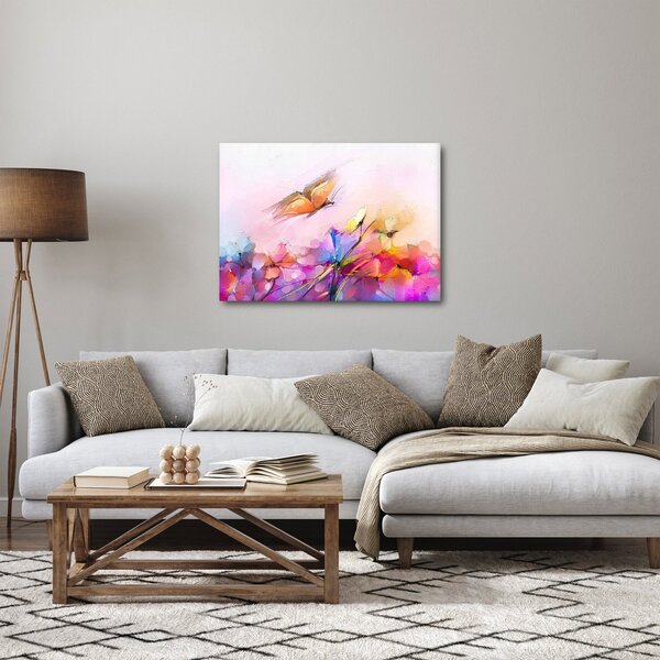 Tablou - Fluture asupra florilor, abstracție (70x50 cm)