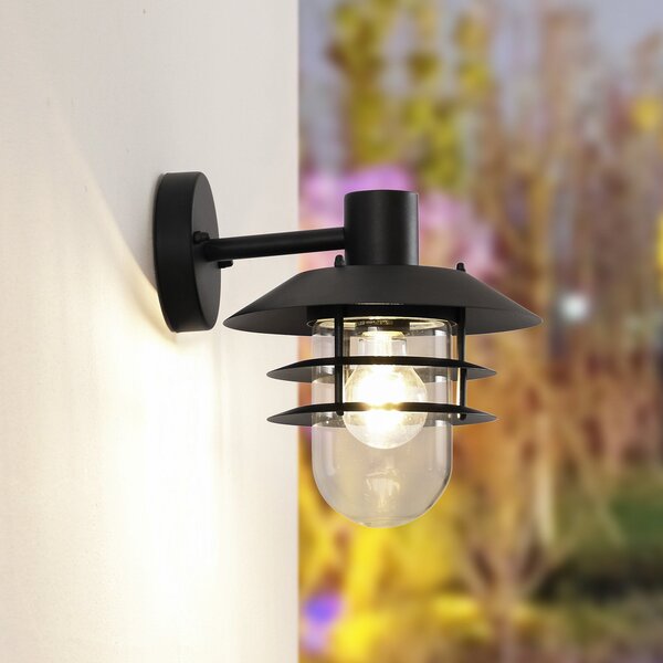 Lindby Meliora lampă de perete pentru exterior, negru, fier, IP44, E27, reglabil, Negru, Metal