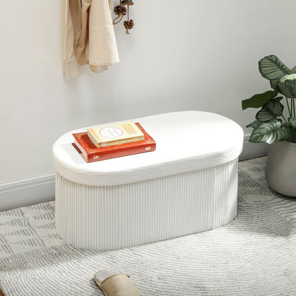 HOMCOM Taburet cu Spațiu de Depozitare Pliabil, Bancă Modernă Tapițată cu Material Catifea, Suport pentru Picioare cu Compartiment de 72L pentru Living și Dormitor, 76x38x35 cm, Crem | Aosom Romania