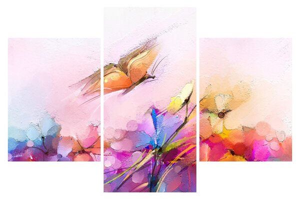 Tablou - Fluture asupra florilor, abstracție (90x60 cm)