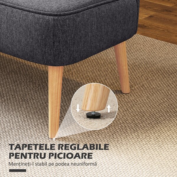 HOMCOM Canapea 2 Locuri din Material Textil fără Brațe cu Cusături, Canapea Compactă Modernă cu Picioare din Lemn de Cauciuc pentru Living, 117x56.5x77 cm, Gri Închis | Aosom Romania