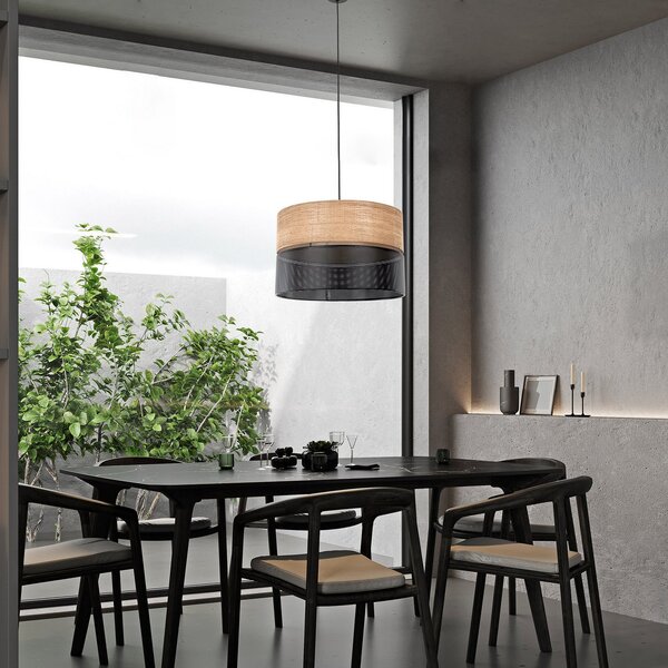 TK Lighting Lampă de suspendare Nicol, negru/efect lemn, Ø 50 cm, 1 lumină, 3 x E27, reglabil, Negru, Camera de zi / sufragerie, Metal, Modern