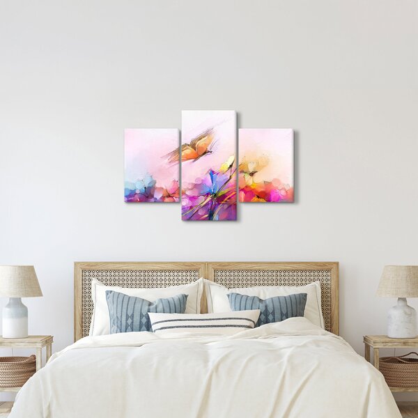 Tablou - Fluture asupra florilor, abstracție (90x60 cm)