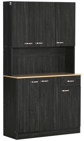 HOMCOM Bufet de Bucătărie cu Sertar și Blat, Uși și Rafturi Reglabile, 101x39x180 cm, Negru | Aosom Romania