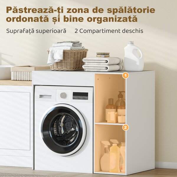 HOMCOM Dulap deasupra Mașinii de Spălat, Mobilier Modern cu Rafturi Deschise, Spațiu Economisit pentru Baie și Rufe, 96x60x95 cm, Alb | Aosom Romania
