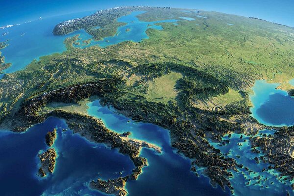 Fototapetă vlies hartă 3d a europei 375 x 250 cm