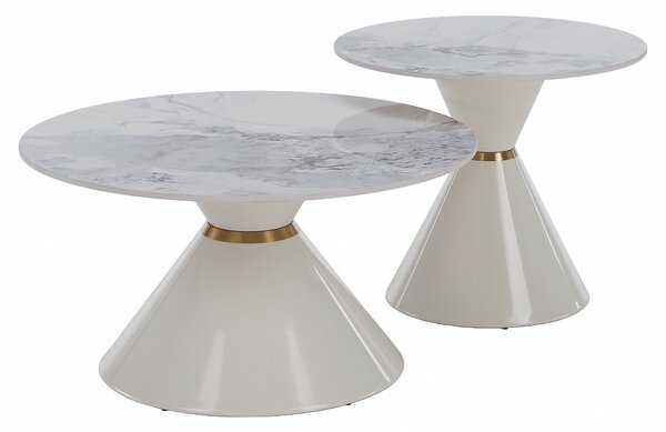 KONDELA Măsuţe de cafea, set de 2, marmură albă/albă/auriu, metal, MABUZ NEW