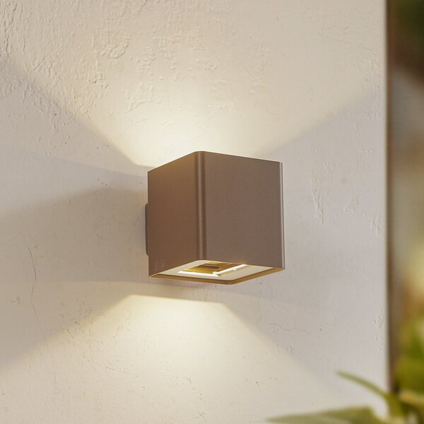 Lucande Lampa de perete pentru exterior cu LED Aaron, maro, IP54, lumină, Maro / Rugină, Aluminiu, Modern