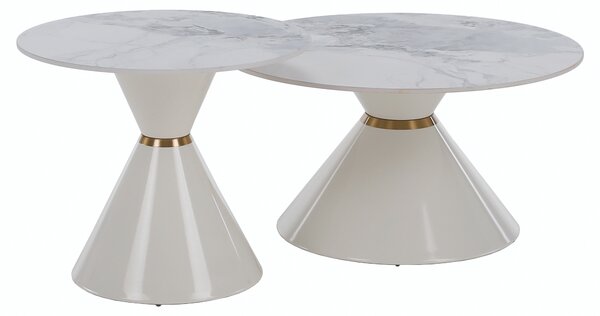 KONDELA Măsuţe de cafea, set de 2, marmură albă/albă/auriu, metal, MABUZ NEW