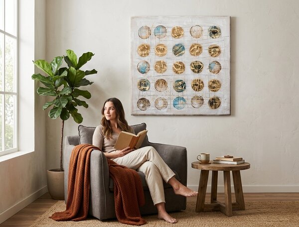 Tablou pictat manual ABSTRACT 1 parte - 100x100 cm - 100×100 cm / Clasic 2 cm
