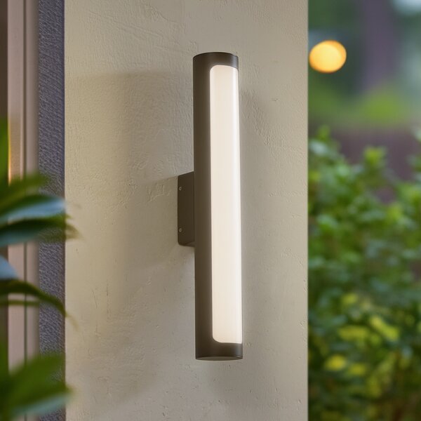 Lucande Lampa de perete pentru exterior cu LED Tuberia, antracit, metal, Ø 7 cm, Negru, Aluminiu, Modern