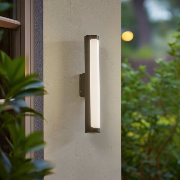 Lucande Lampa de perete pentru exterior cu LED Tuberia, antracit, metal, Ø 7 cm, Negru, Aluminiu, Modern