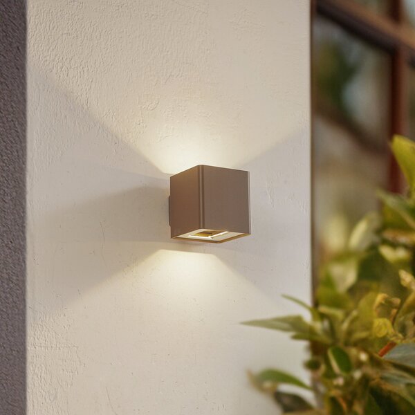 Lucande Lampa de perete pentru exterior cu LED Aaron, maro, IP54, lumină, Maro / Rugină, Aluminiu, Modern
