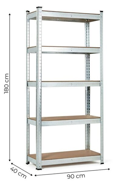 Raft de depozitare stabil din metal cu 5 rafturi 180 x 90 x 40 cm