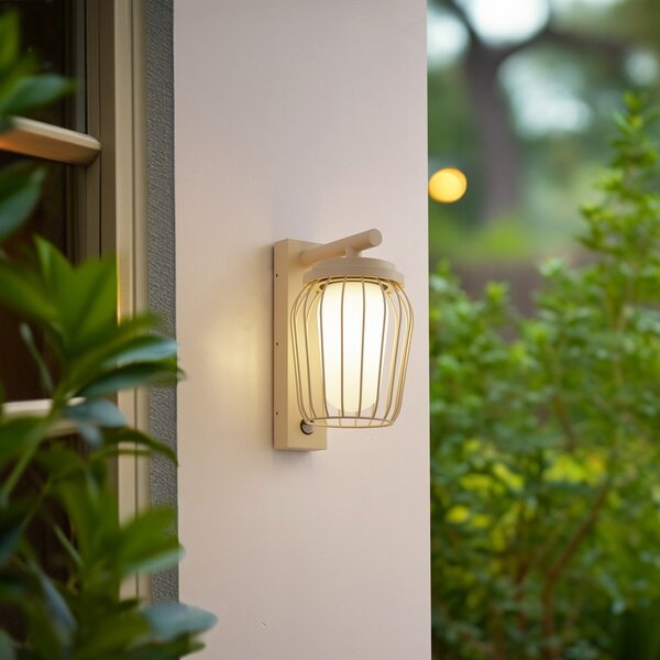 Lucande Aplică de exterior Chandan, 30 cm, bej, senzor, IP44, reglabil, Bej, Aluminiu, Modern