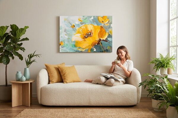 Tablou pictat manual FLORI IN A VASE 1 parte - 70x70 cm - 70×70 cm / Klasický 2 cm