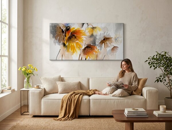Tablou pictat manual FLORI 1 parte 100x50 cm - 100×50 cm / Clasic 2 cm