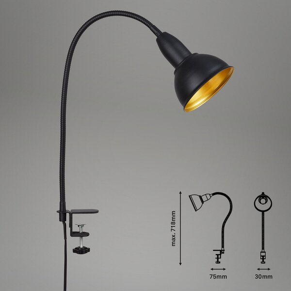 Briloner Hygge Comfort light Retro lampă cu clemă, negru, Negru, Camera de zi / sufragerie, Metal, Vintage
