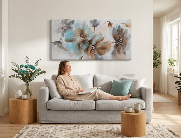 Tablou pictat manual FLORI 1 parte 100x50 cm - 100×50 cm / Clasic 2 cm