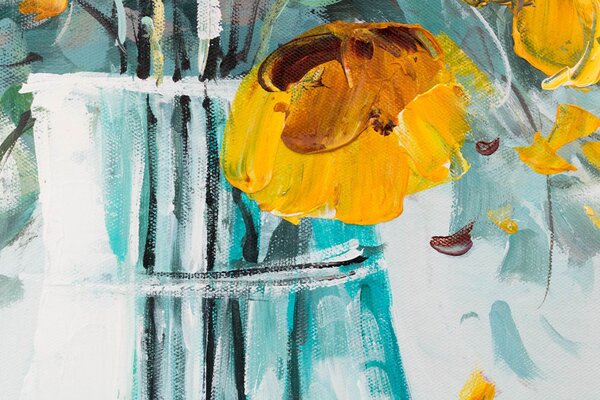 Tablou pictat manual FLORI IN A VASE 1 parte - 70x70 cm - 70×70 cm / Klasický 2 cm