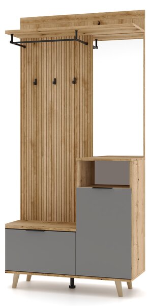KONDELA Set pentru hol, stejar evoke/grafit, NODRI