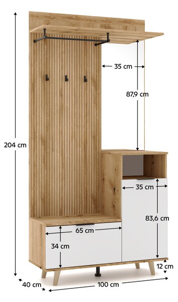 KONDELA Set pentru hol, stejar evoke/alb, NODRI