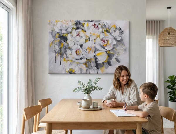 Tablou pictat manual FLORI 1 parte 90x60 cm - 90×60 cm / Clasic 2 cm