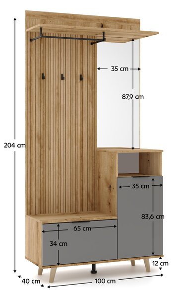 KONDELA Set pentru hol, stejar evoke/grafit, NODRI