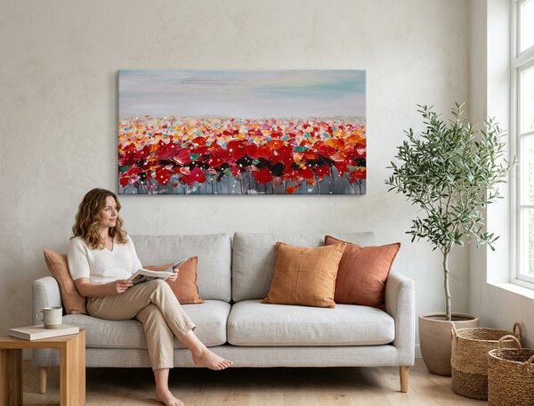 Tablou pictat manual FLORI 1 parte 100x50 cm