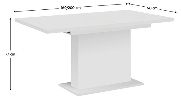 KONDELA Masă dining extensibilă, albă, 160-200x90 cm, BOBA