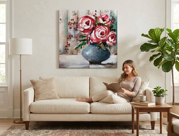 Tablou pictat manual FLORI 1 parte - 70x70 cm - 70×70 cm / Klasický 2 cm