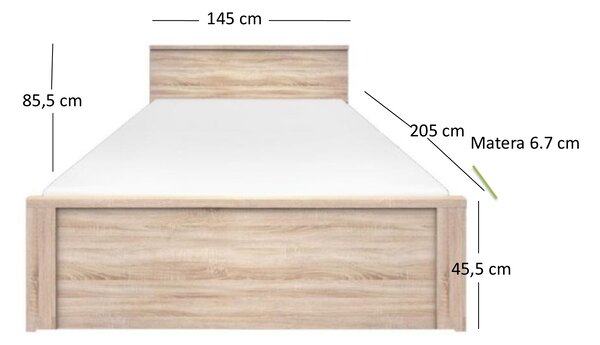 Pat matrimonial 140 cm Noella (Stejar sonoma) (fără somieră și saltea). 1053143