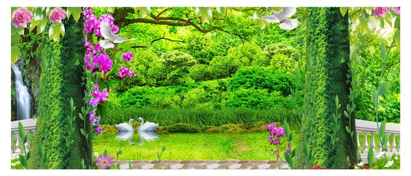 Tablou - Grădina magică cu lebede (120x50 cm)