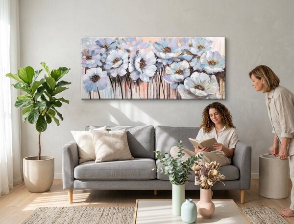 Tablou pictat manual FLORI 1 parte - 120x50 cm - 120×50 cm / Clasic 2 cm