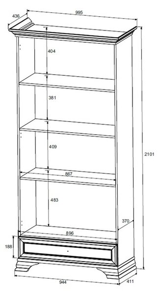 Dulap cu usi sticla IDENTO, alb, PAL/sticla, 100x44x210 cm