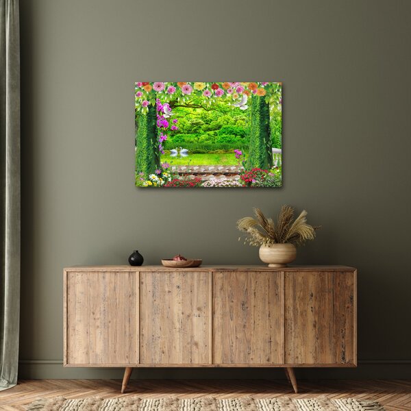 Tablou - Grădina magică cu lebede (70x50 cm)