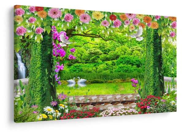 Tablou - Grădina magică cu lebede (90x60 cm)