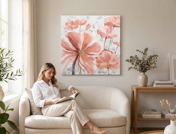 Tablou pictat manual FLORI 1 parte - 70x70 cm - 70×70 cm / Klasický 2 cm